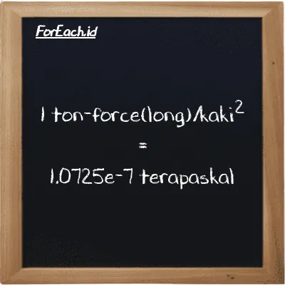 1 ton-force(long)/kaki<sup>2</sup> setara dengan 1.0725e-7 terapaskal (1 LT f/ft<sup>2</sup> setara dengan 1.0725e-7 TPa)